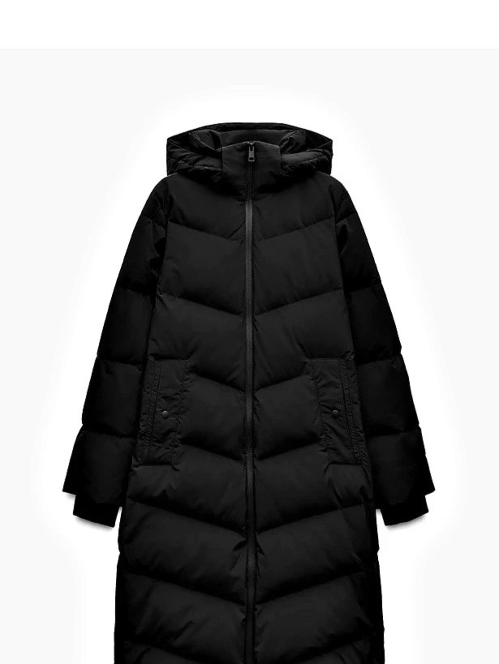 ZARA Water Repellent Long Puffer Coat Black Hooded